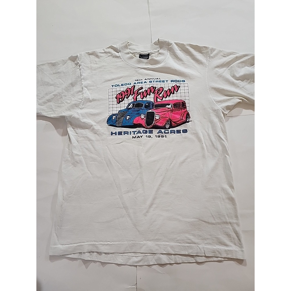 Heritage Acres 18th Annual 1991 Fun Run Antique Cars Shirt Men's Lg‎ White